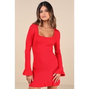 Lulu's Red Long-Sleeve Square-Neck Mini Dress
